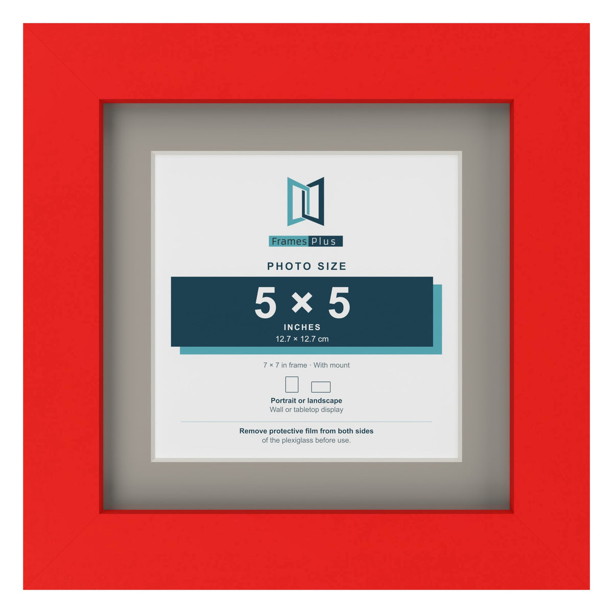 Red 7 x 7 inch picture frame with a Dawn Grey mount for a 5 x 5 inch photo
