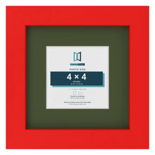 Red 7 x 7 inch picture frame with a green mount for a 4 x 4 inch photo