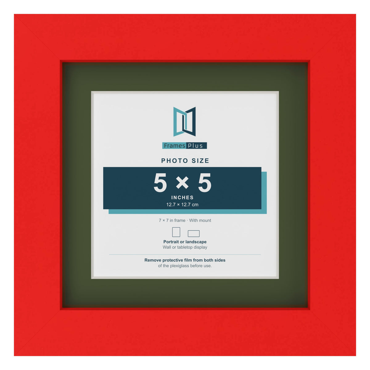 Red 7 x 7 inch picture frame with a green mount for a 5 x 5 inch photo