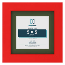 Red 7 x 7 inch picture frame with a green mount for a 5 x 5 inch photo