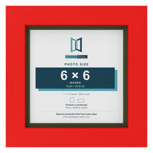 Red 7 x 7 inch picture frame with a green mount for a 6 x 6 inch photo