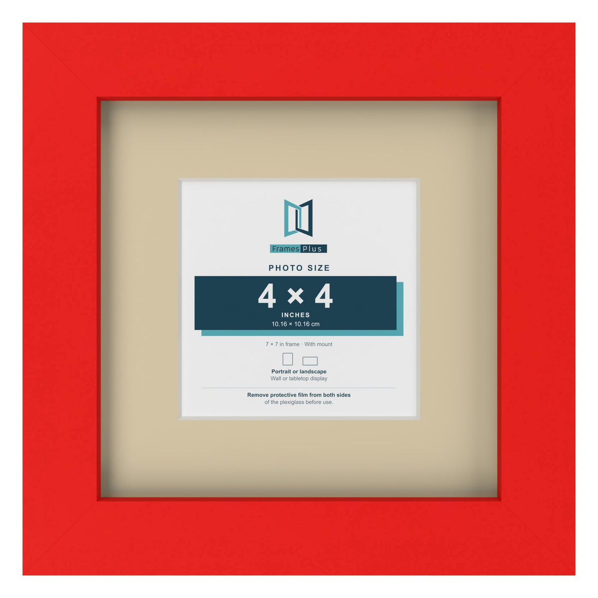Red 7 x 7 inch picture frame with an ivory mount for a 4 x 4 inch photo
