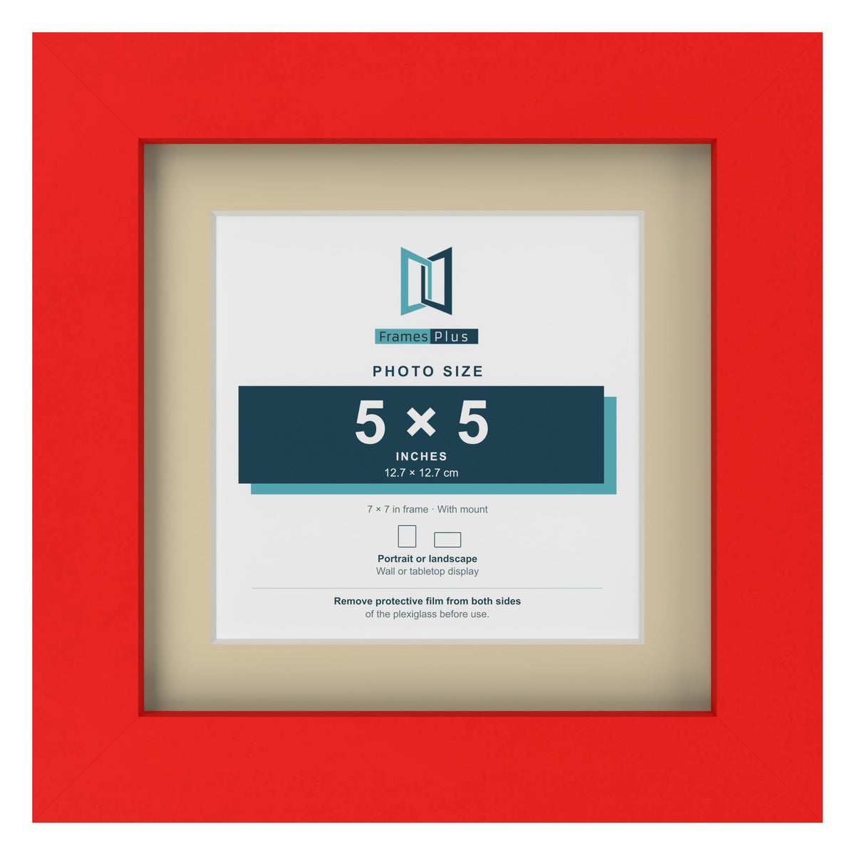 Red 7 x 7 inch picture frame with an ivory mount for a 5 x 5 inch photo