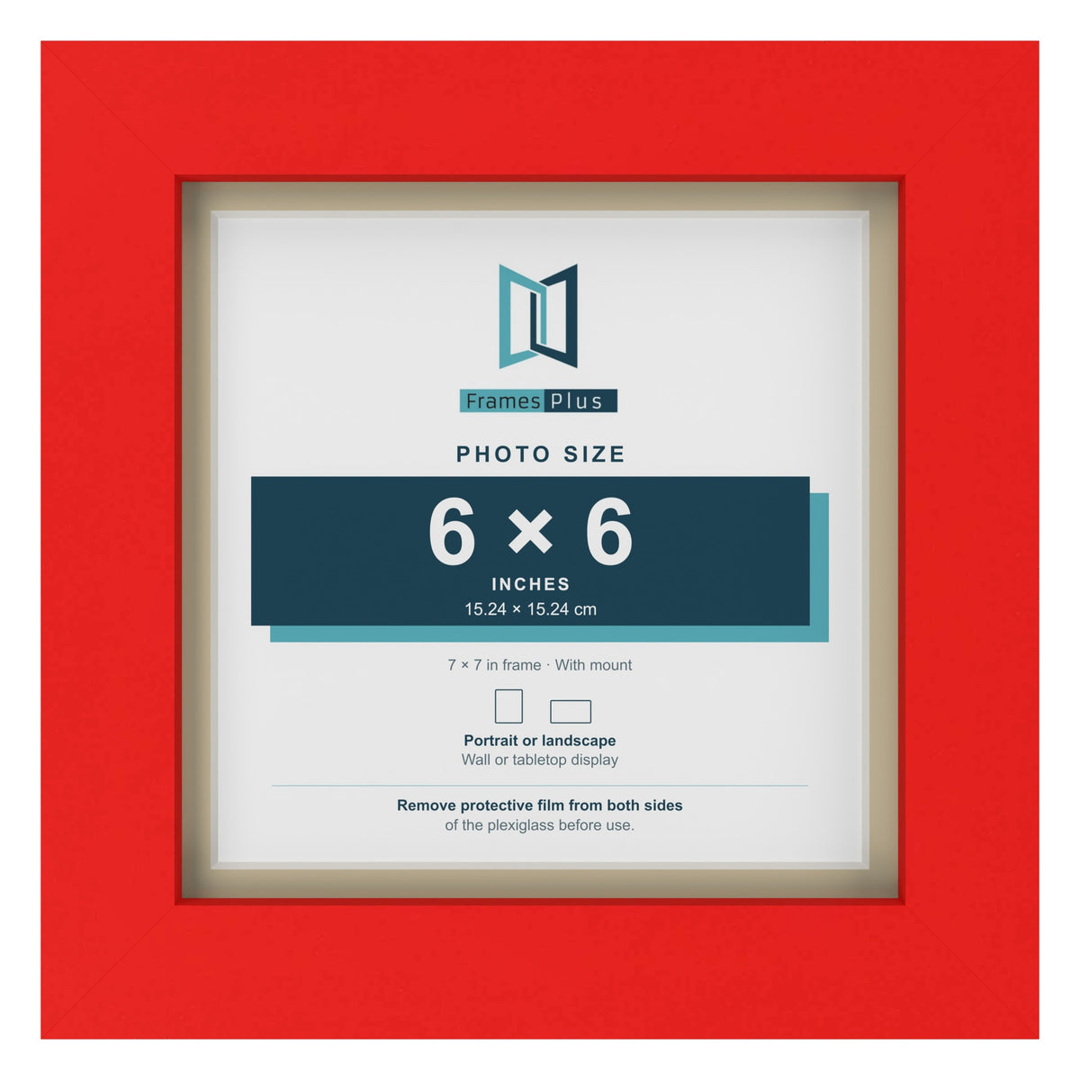 Red 7 x 7 inch picture frame with an ivory mount for a 6 x 6 inch photo
