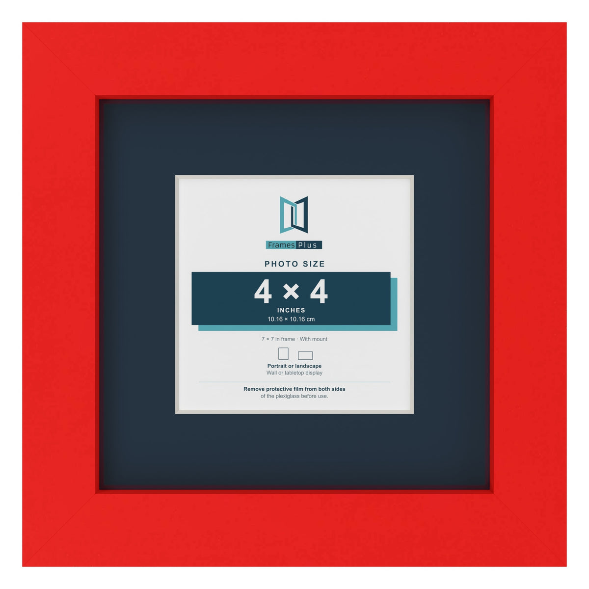 Red 7 x 7 inch picture frame with a Pacific Blue mount for a 4 x 4 inch photo