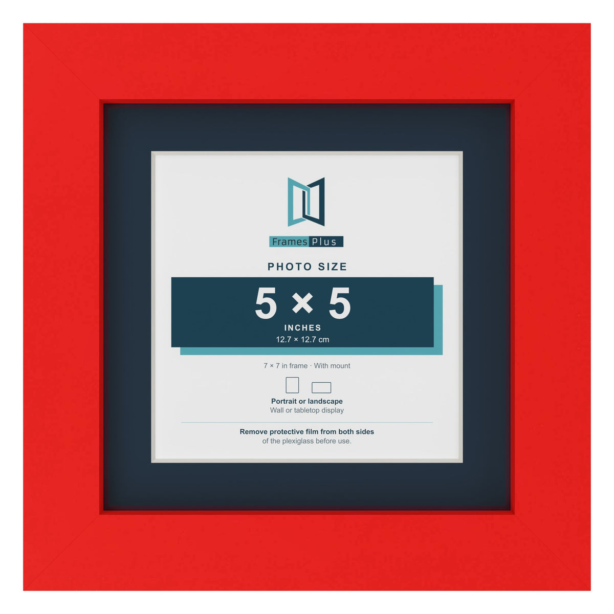 Red 7 x 7 inch picture frame with a Pacific Blue mount for a 5 x 5 inch photo