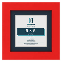 Red 7 x 7 inch picture frame with a Pacific Blue mount for a 5 x 5 inch photo