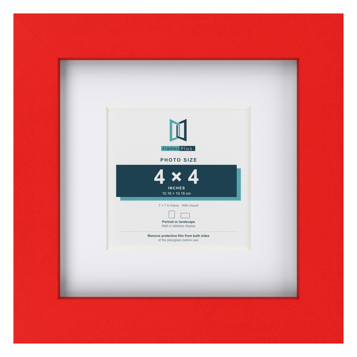 Red 7 x 7 inch picture frame with a white mount for a 4 x 4 inch photo