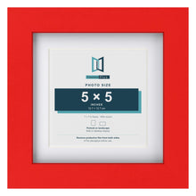 Red 7 x 7 inch picture frame with a white mount for a 5 x 5 inch photo