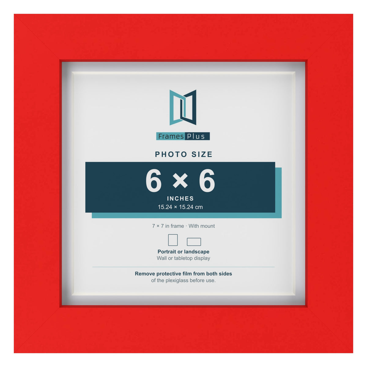 Red 7 x 7 inch picture frame with a white mount for a 6 x 6 inch photo