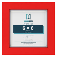 Red 7 x 7 inch picture frame with a white mount for a 6 x 6 inch photo