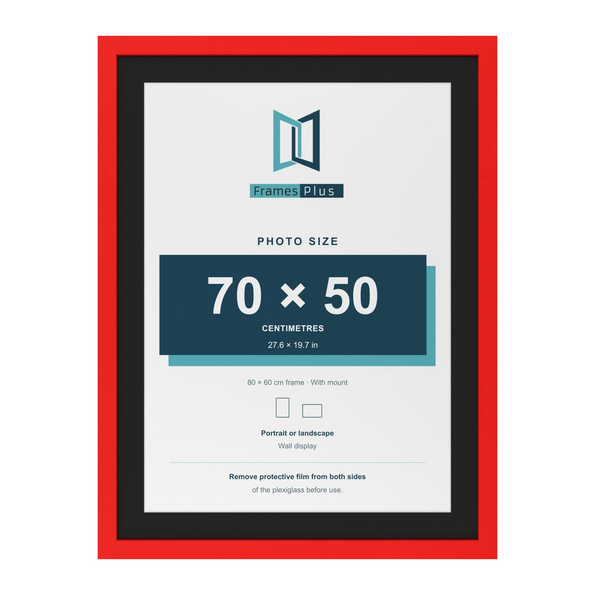 Red 80 x 60 cm picture frame with a black mount for a 70 x 50 cm photo