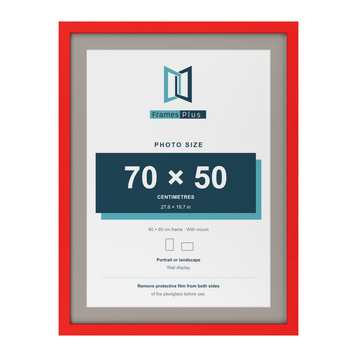 Red 80 x 60 cm picture frame with a Dawn Grey mount for a 70 x 50 cm photo