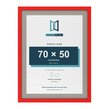 Red 80 x 60 cm picture frame with a Dawn Grey mount for a 70 x 50 cm photo