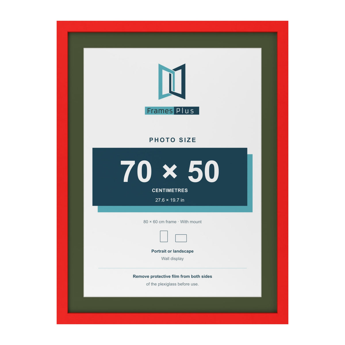 Red 80 x 60 cm picture frame with a green mount for a 70 x 50 cm photo