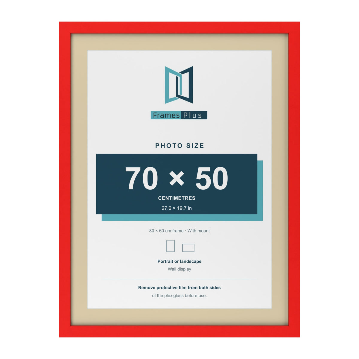 Red 80 x 60 cm picture frame with an ivory mount for a 70 x 50 cm photo