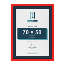 Red 80 x 60 cm picture frame with a Pacific Blue mount for a 70 x 50 cm photo