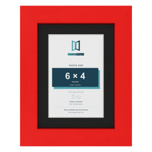Red 8 x 6 inch picture frame with a black mount for a 6 x 4 inch photo
