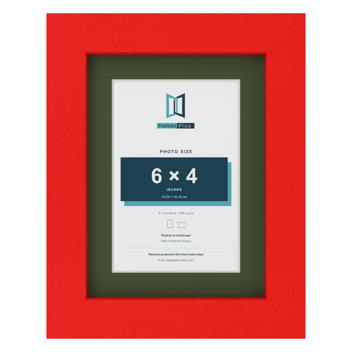 Red 8 x 6 inch picture frame with a green mount for a 6 x 4 inch photo