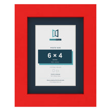 Red 8 x 6 inch picture frame with a Pacific Blue mount for a 6 x 4 inch photo