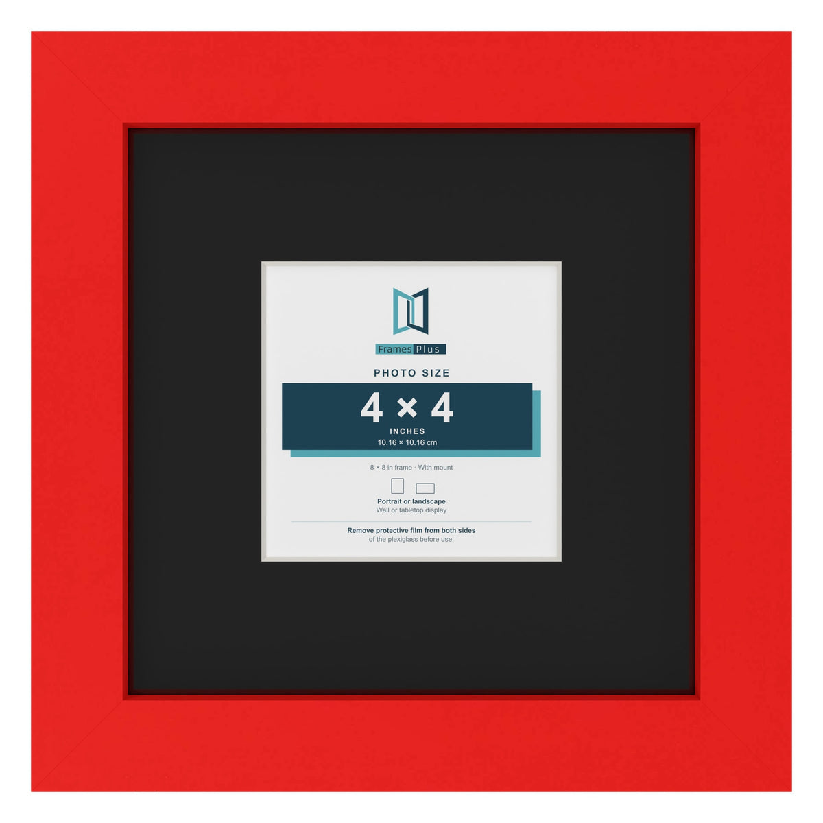 Red 8 x 8 inch picture frame with a black mount for a 4 x 4 inch photo