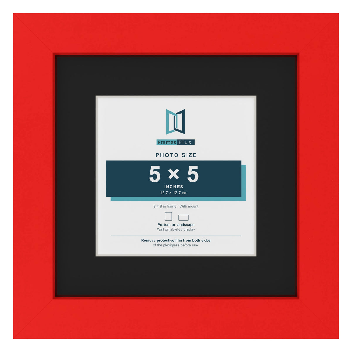 Red 8 x 8 inch picture frame with a black mount for a 5 x 5 inch photo