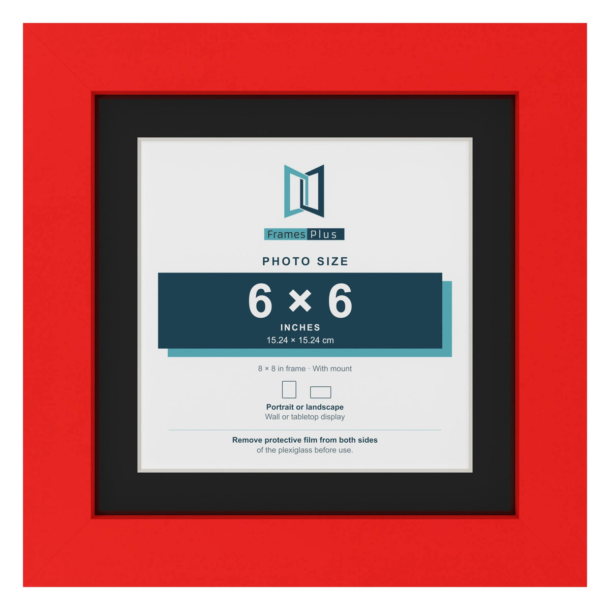Red 8 x 8 inch picture frame with a black mount for a 6 x 6 inch photo
