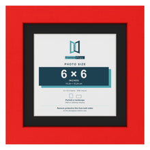 Red 8 x 8 inch picture frame with a black mount for a 6 x 6 inch photo