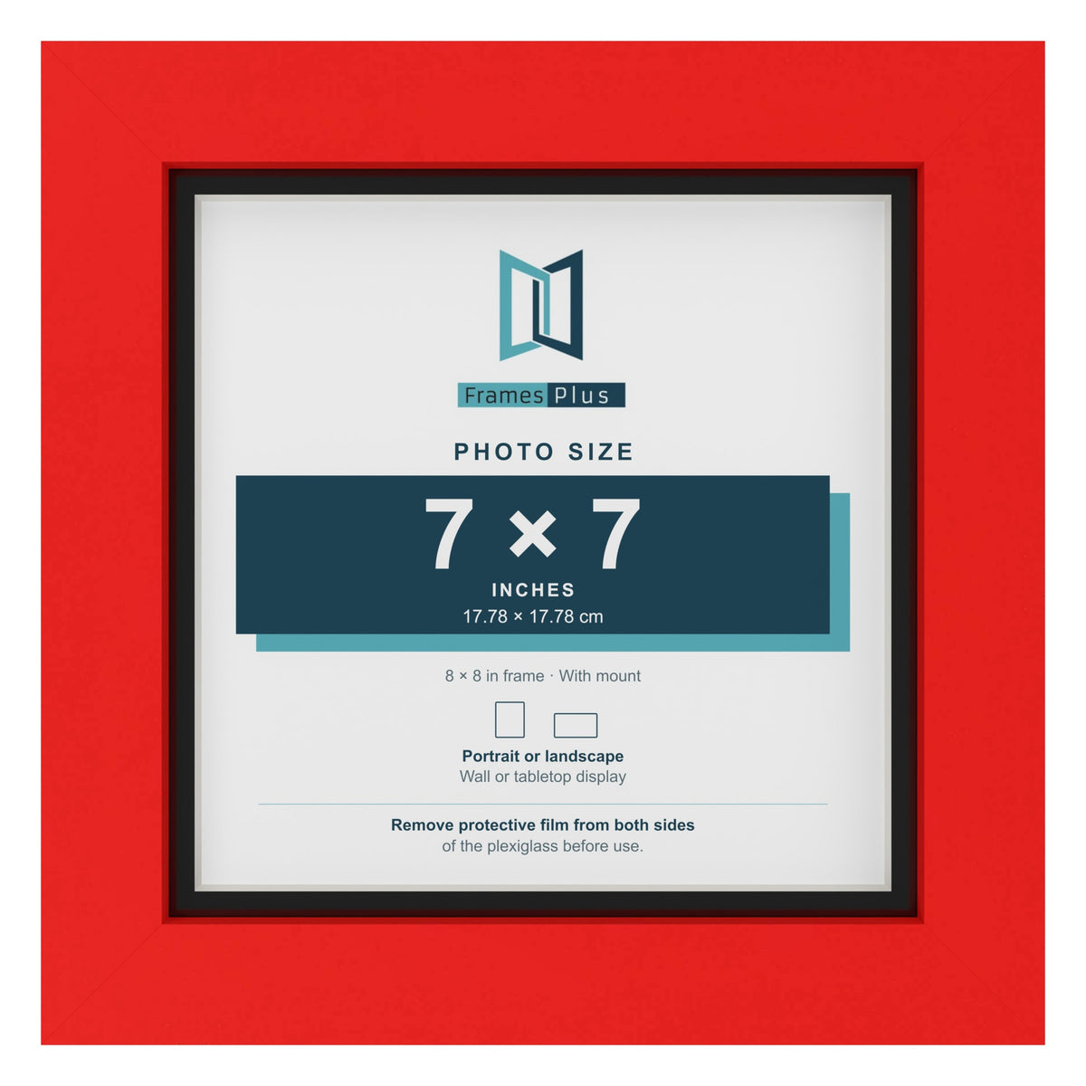 Red 8 x 8 inch picture frame with a black mount for a 7 x 7 inch photo