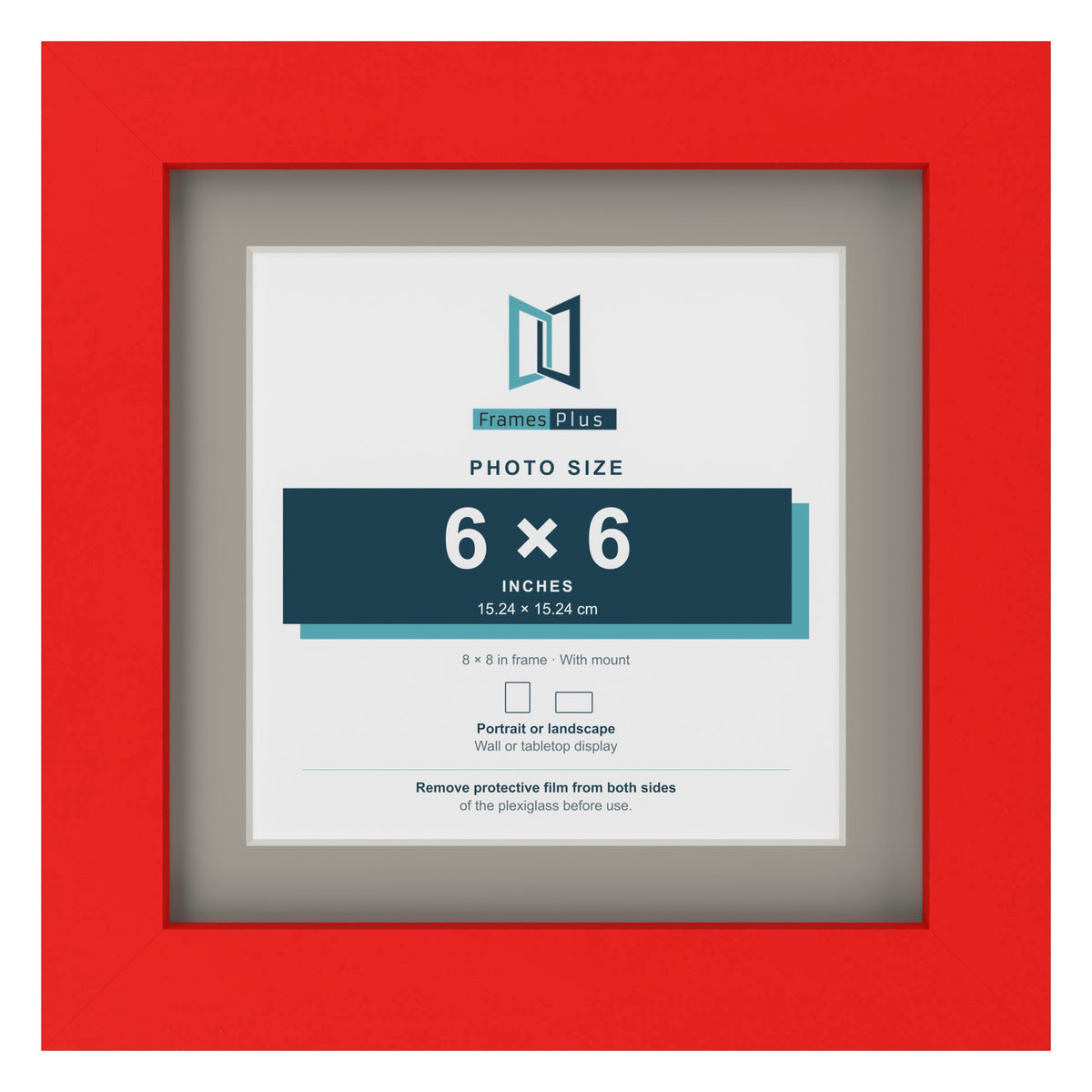 Red 8 x 8 inch picture frame with a Dawn Grey mount for a 6 x 6 inch photo