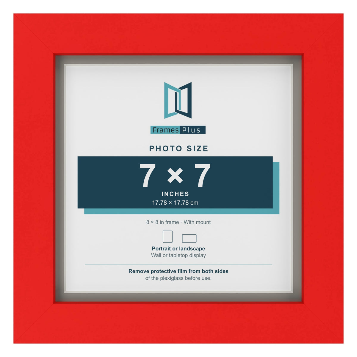 Red 8 x 8 inch picture frame with a Dawn Grey mount for a 7 x 7 inch photo