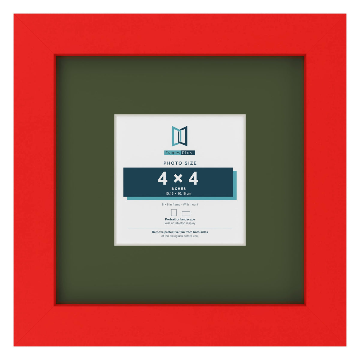 Red 8 x 8 inch picture frame with a green mount for a 4 x 4 inch photo