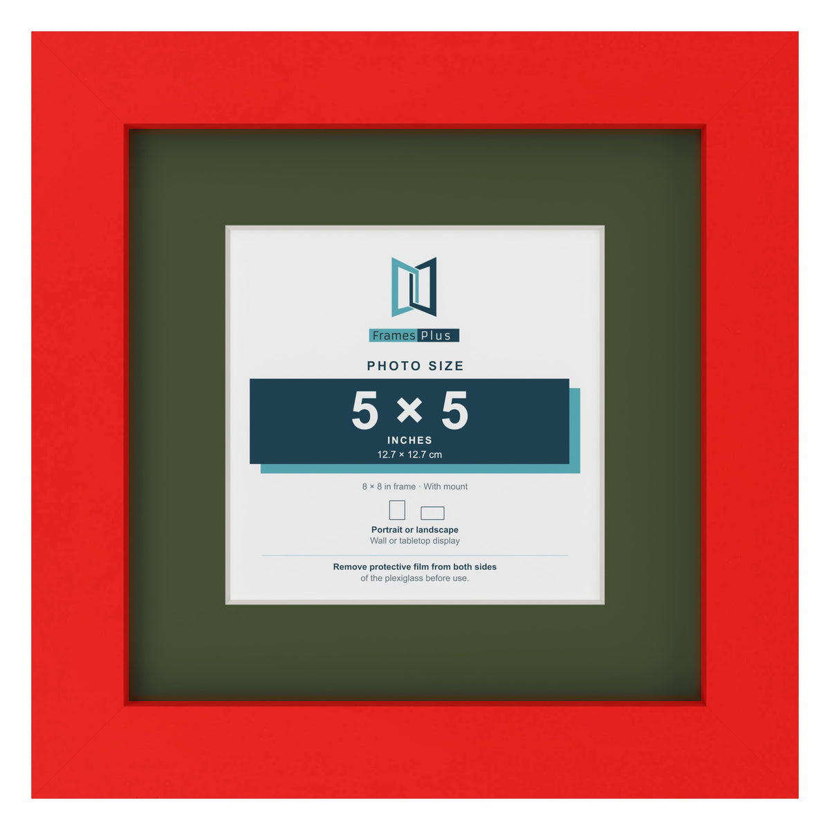 Red 8 x 8 inch picture frame with a green mount for a 5 x 5 inch photo