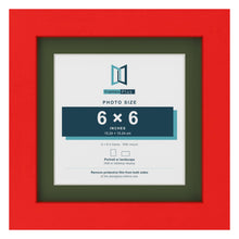Red 8 x 8 inch picture frame with a green mount for a 6 x 6 inch photo