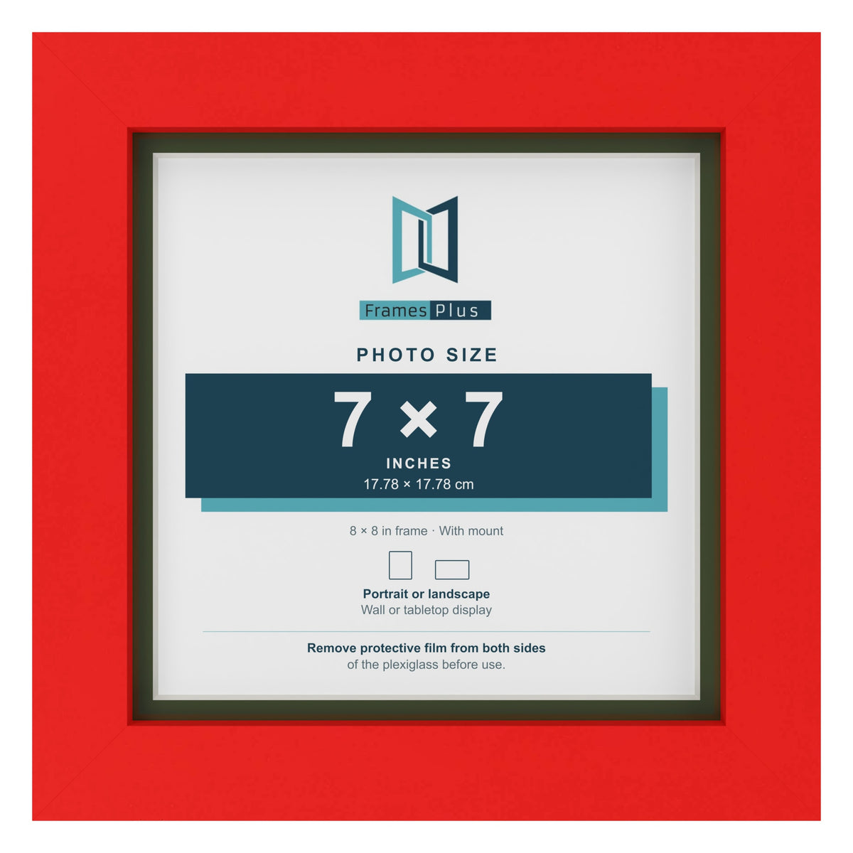 Red 8 x 8 inch picture frame with a green mount for a 7 x 7 inch photo