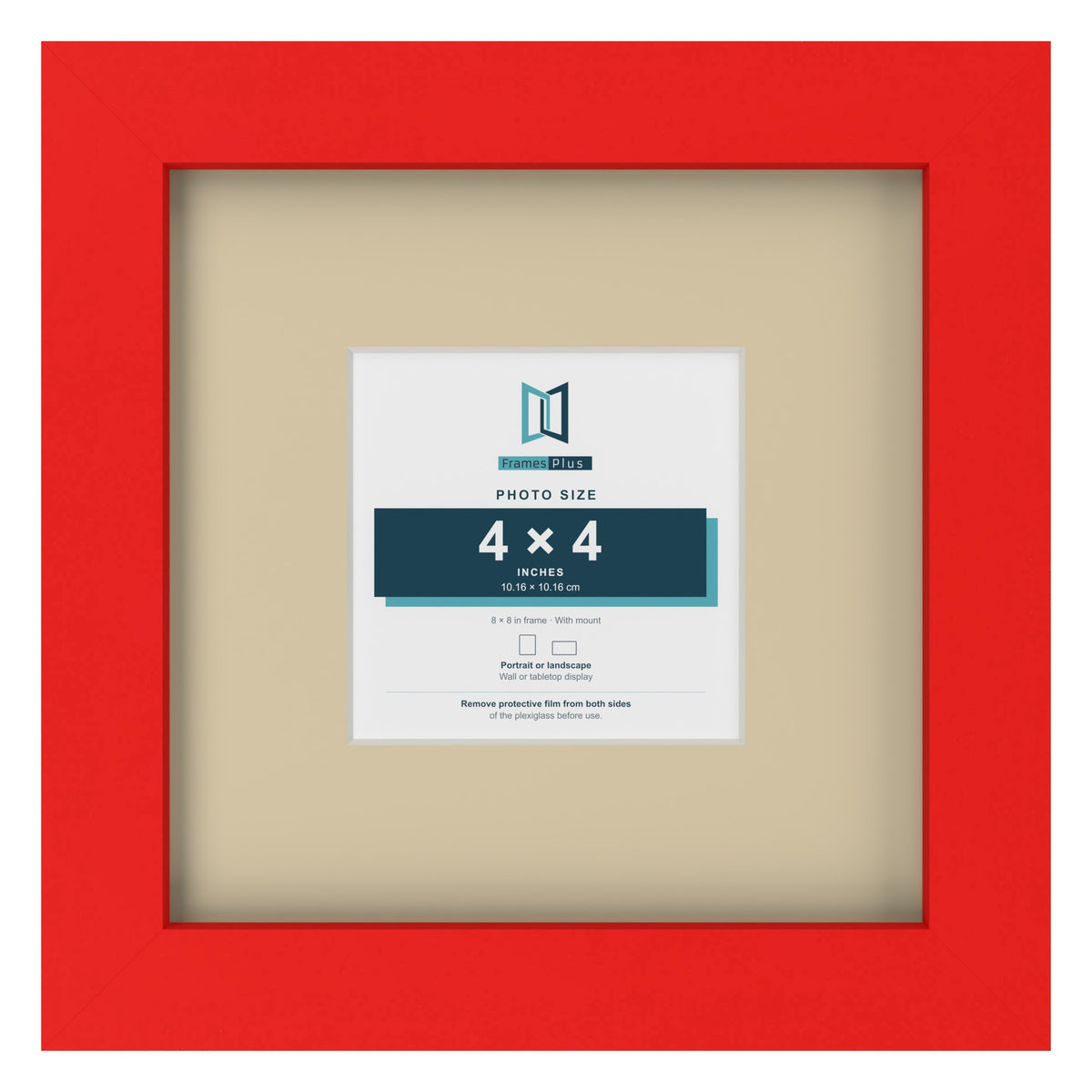 Red 8 x 8 inch picture frame with an ivory mount for a 4 x 4 inch photo