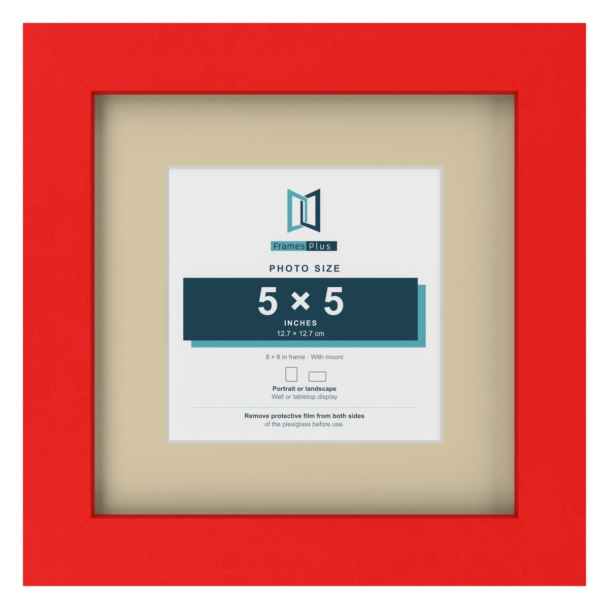 Red 8 x 8 inch picture frame with an ivory mount for a 5 x 5 inch photo