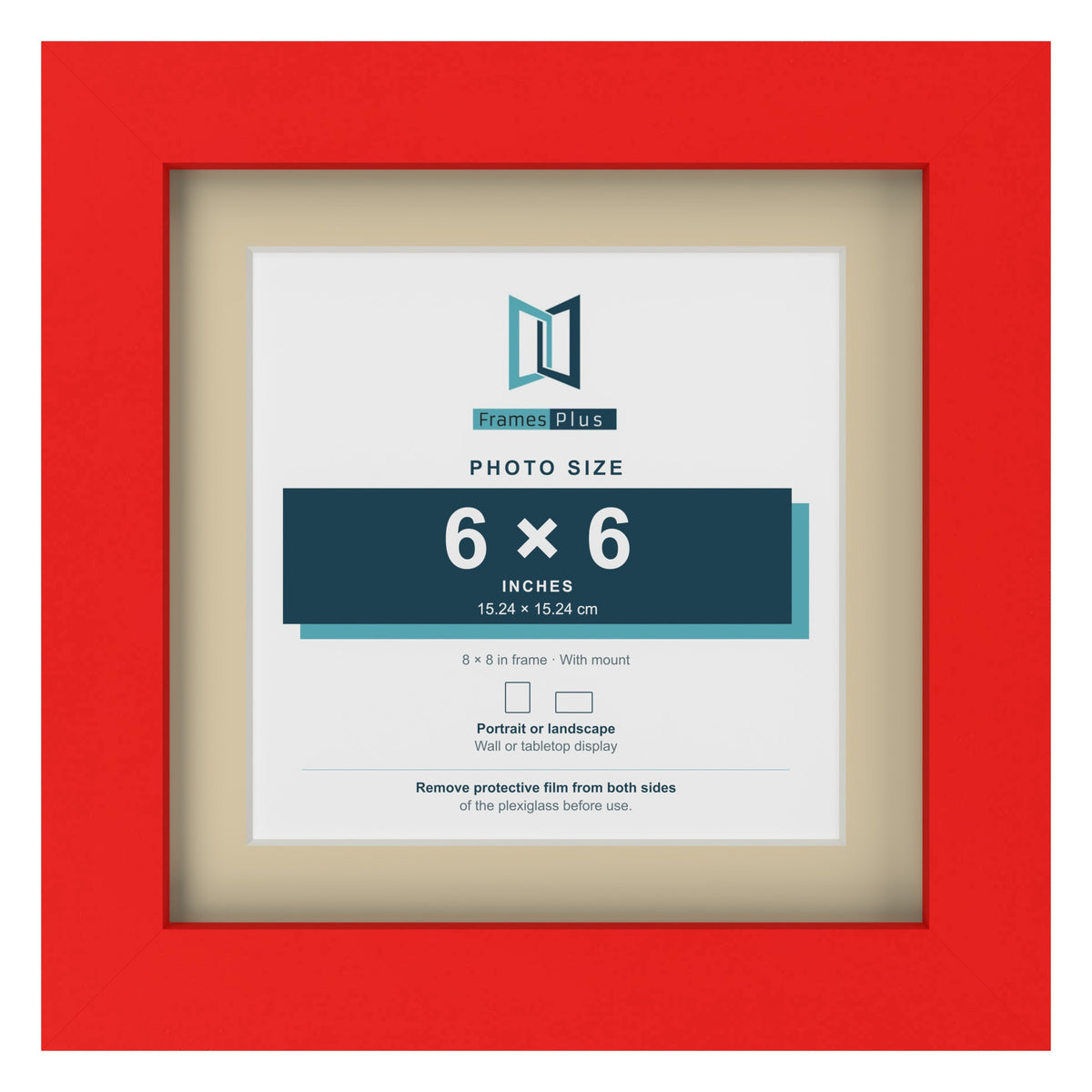 Red 8 x 8 inch picture frame with an ivory mount for a 6 x 6 inch photo