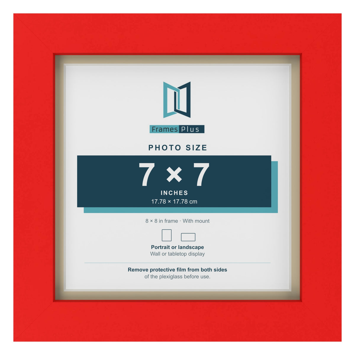 Red 8 x 8 inch picture frame with an ivory mount for a 7 x 7 inch photo