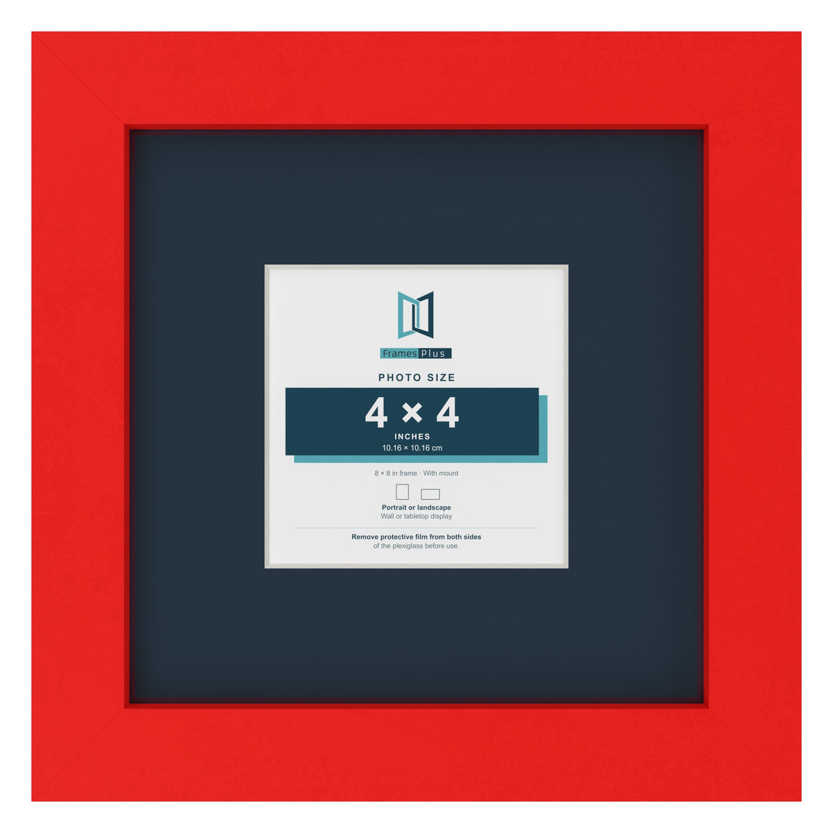 Red 8 x 8 inch picture frame with a Pacific Blue mount for a 4 x 4 inch photo