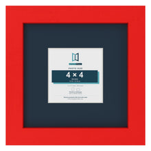 Red 8 x 8 inch picture frame with a Pacific Blue mount for a 4 x 4 inch photo