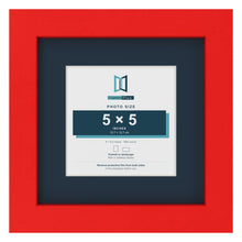 Red 8 x 8 inch picture frame with a Pacific Blue mount for a 5 x 5 inch photo