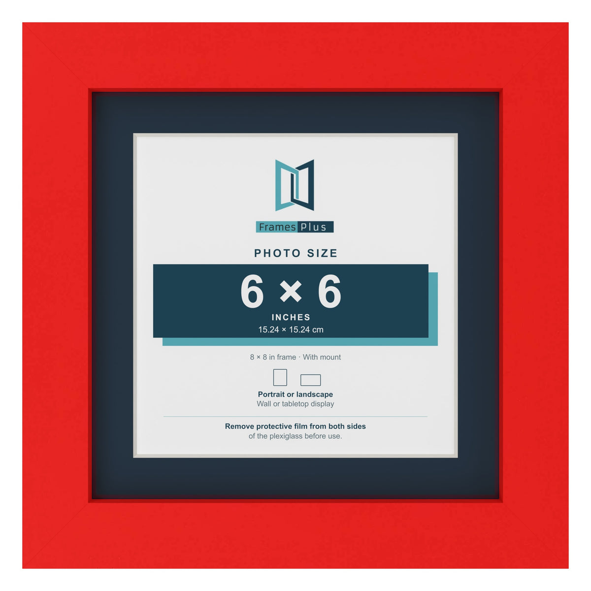Red 8 x 8 inch picture frame with a Pacific Blue mount for a 6 x 6 inch photo