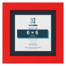 Red 8 x 8 inch picture frame with a Pacific Blue mount for a 6 x 6 inch photo