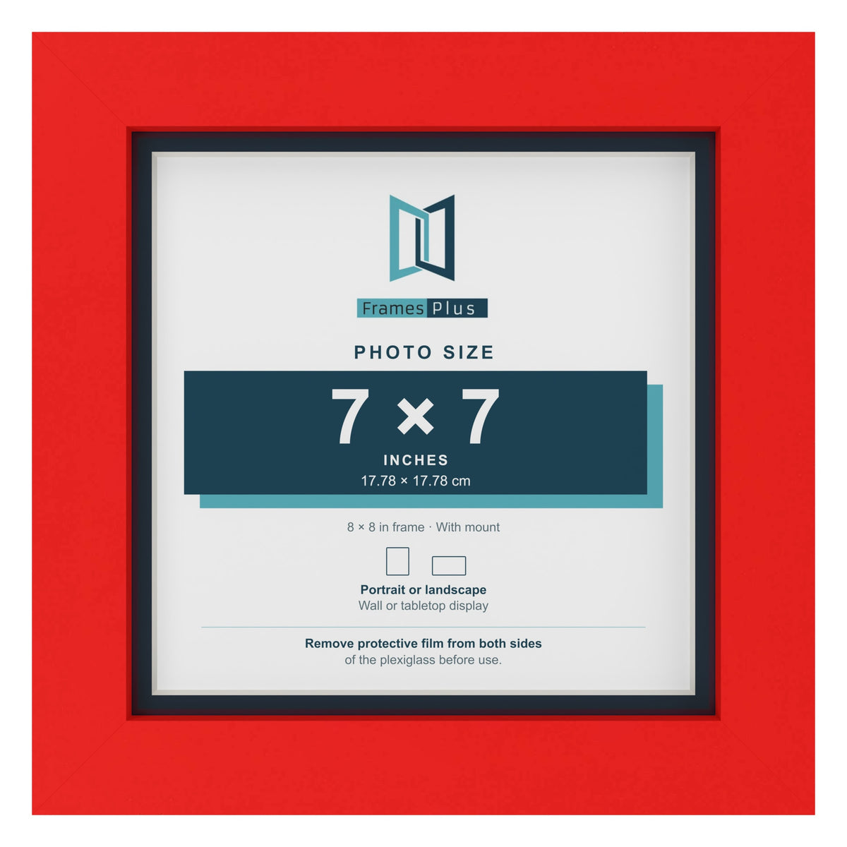 Red 8 x 8 inch picture frame with a Pacific Blue mount for a 7 x 7 inch photo