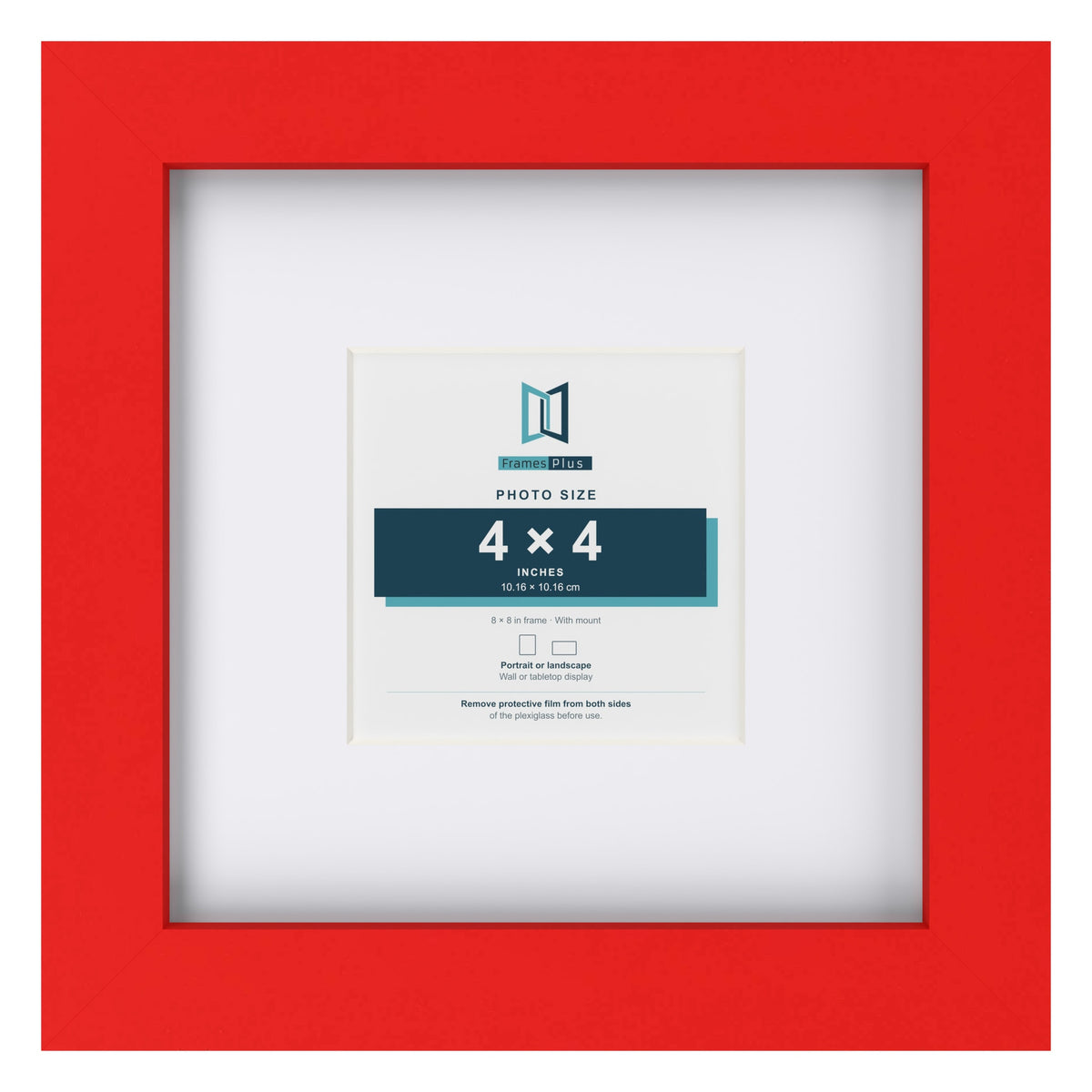 Red 8 x 8 inch picture frame with a white mount for a 4 x 4 inch photo