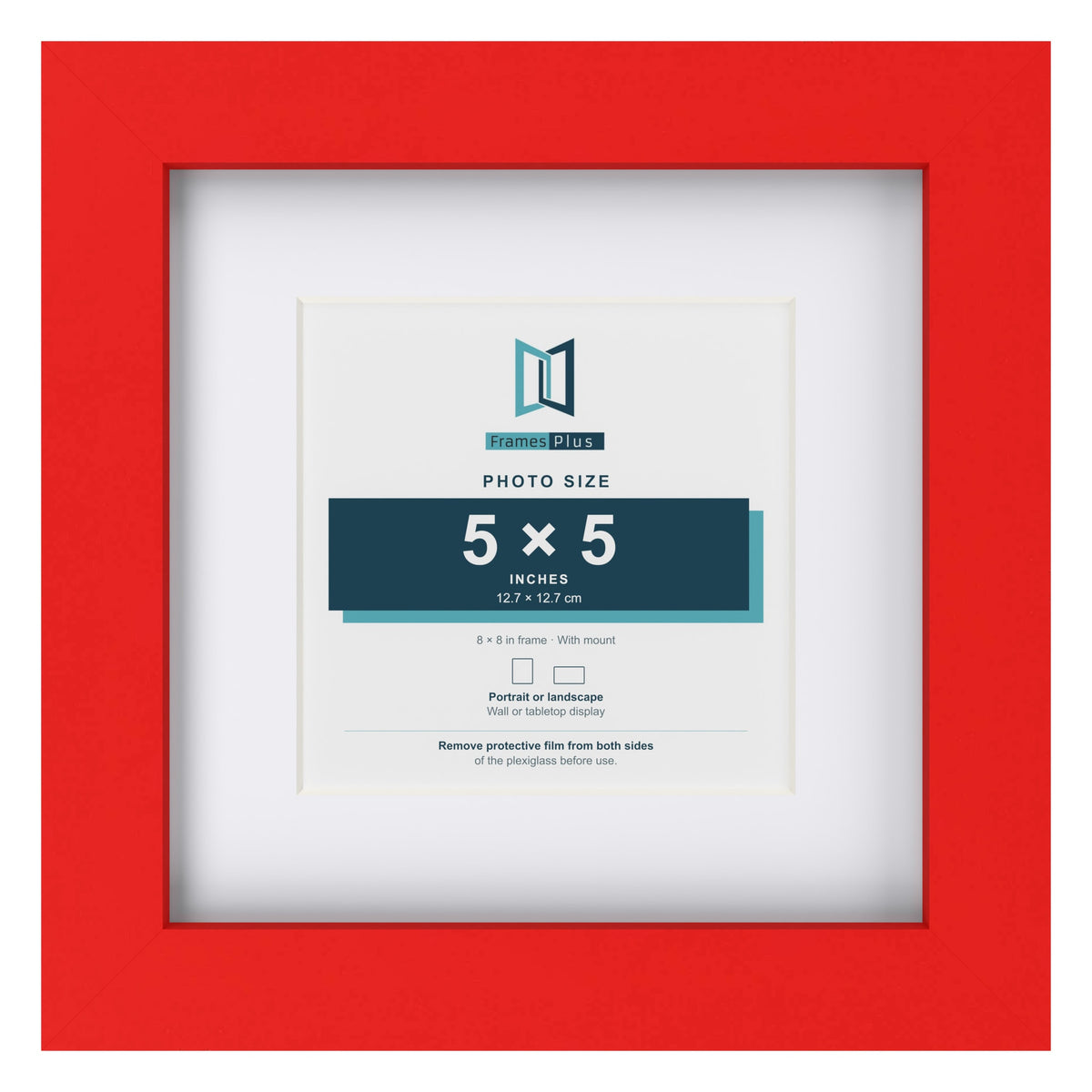 Red 8 x 8 inch picture frame with a white mount for a 5 x 5 inch photo