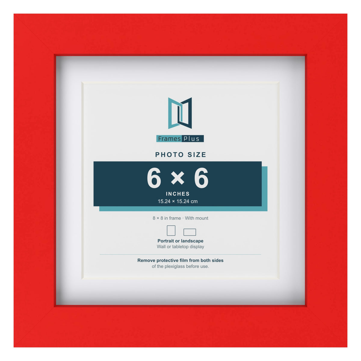 Red 8 x 8 inch picture frame with a white mount for a 6 x 6 inch photo