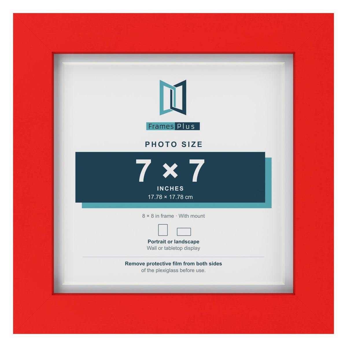 Red 8 x 8 inch picture frame with a white mount for a 7 x 7 inch photo