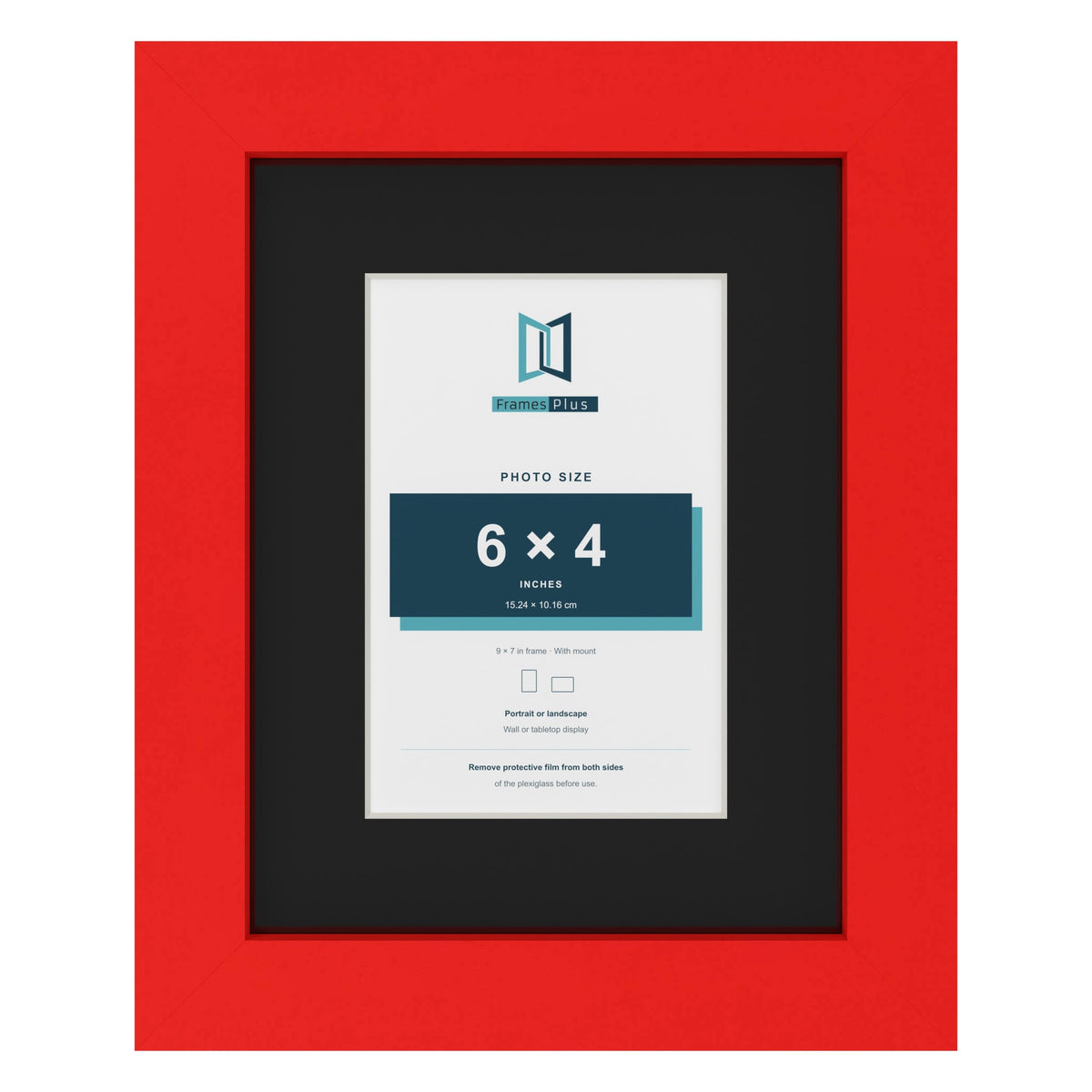 Red 9 x 7 inch picture frame with a black mount for a 6 x 4 inch photo